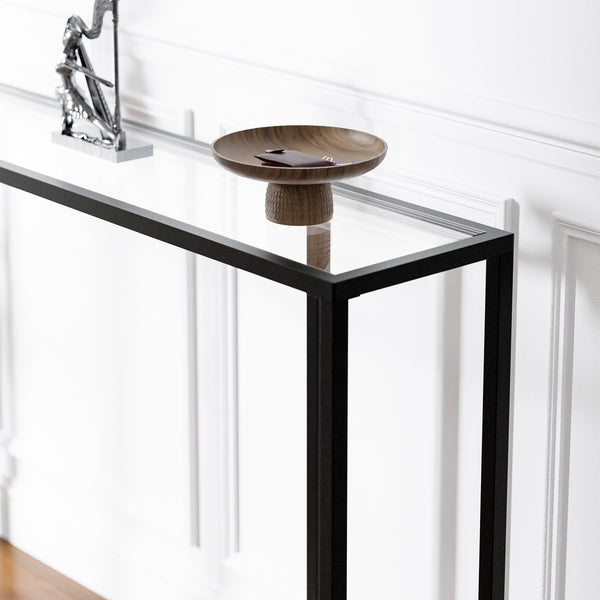 Konsolowy stół Ouby z szklaną płytą 120x25x73 cm Czarny [en.casa]