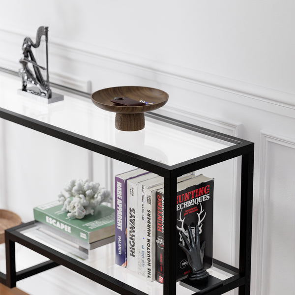 Konsola Videnel z szklaną płytą 120x30x76 cm Czarny [en.casa]