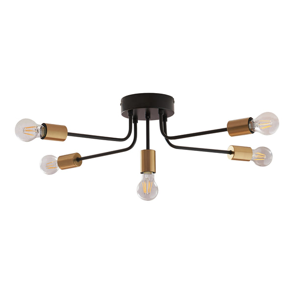Lampa sufitowa Benfleet 5 x E27 czarny/mosiądz [lux.pro]