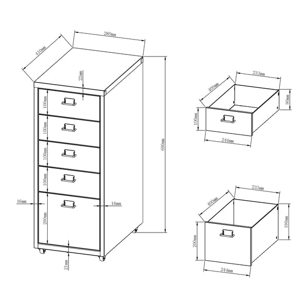 Kökar mobilny cokół z 5 szufladami 69x28x41 cm [en.casa]