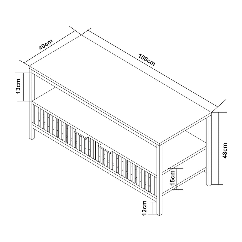 Szkic wymiarowy Stolik kawowy Luniehti 100x40x48 cm czarny/natura [en.casa]