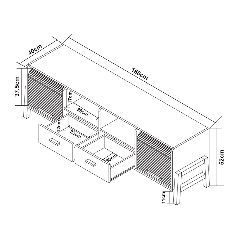 Szkic wymiarowy Szafka pod TV Kvaefjord 160x40x52 cm biały/szary [en.casa]