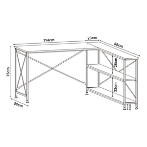Biurko Raundsvalt z 1 półką w kształcie litery L 137x88x75 cm czarne [en.casa]