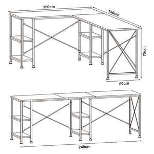 Biurko Klirurud z 2 półkami, w kształcie litery L, 150x150x75 cm, optyka dębu [en.casa]