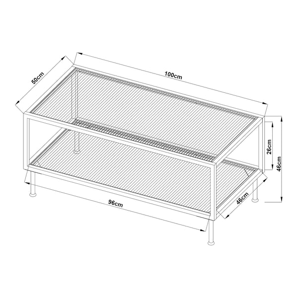 Stolik kawowy Lindau stalowy ze szklanym blatem 100x50x46 cm kremowy biały [en.casa]
