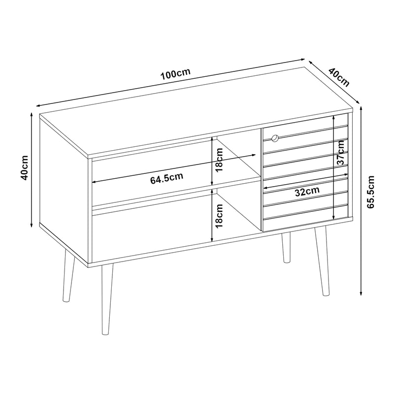 Szkic wymiarowy Szafka pod TV Vare 100x40x66 cm biały/żółty [en.casa]