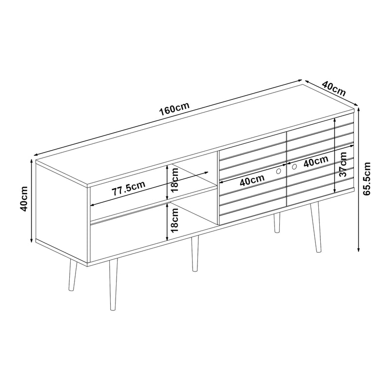 Szkic wymiarowy Szafka pod telewizor Vare 160x40x66 cm czarna [en.casa]