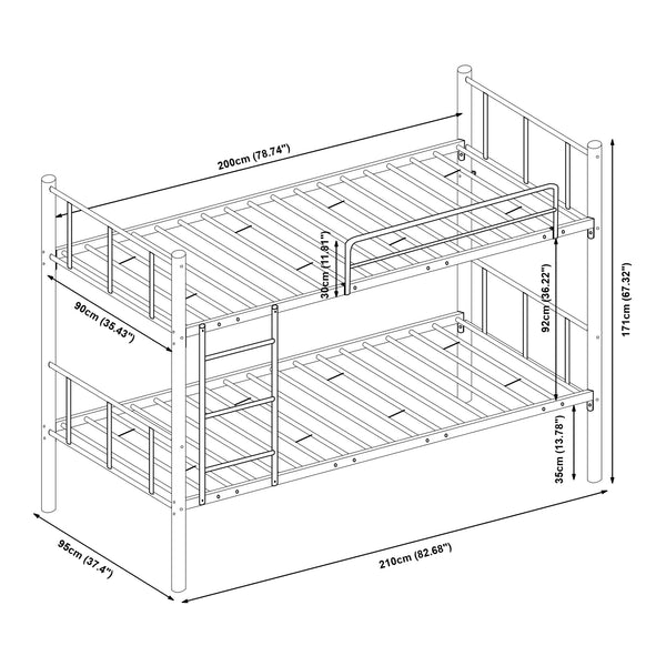 Metalowe łóżko piętrowe Berimma 90x200 cm czarne [en.casa]