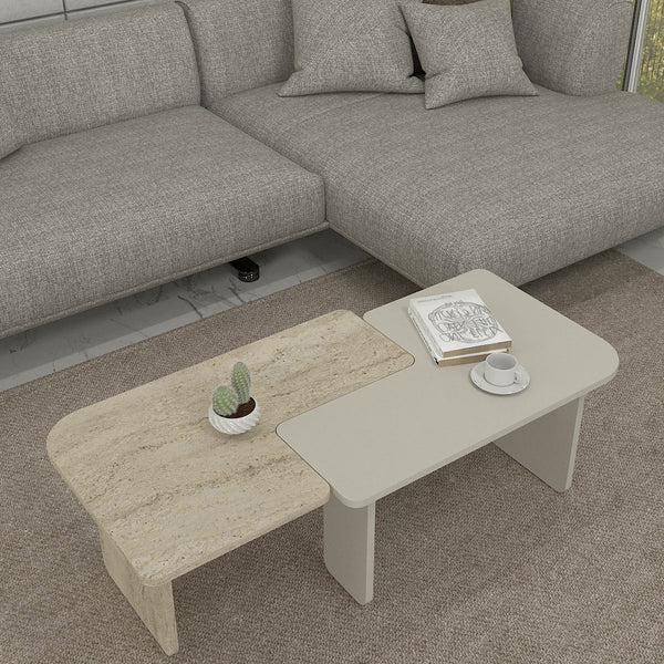 2-częściowy stolik kawowy Boneksbelt w kolorach piaskowca i trawertynu [en.casa]