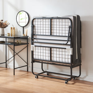 Metalowe łóżko składane Borjavle z materacem 200x90cm czarne [en.casa]