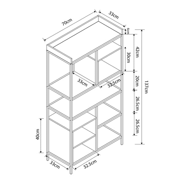 Półka stojąca Belana 137x70x33 cm czarny/dąb [en.casa]