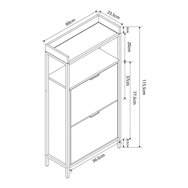 Wózek na buty Belana z 2 klapami 116x60x24 cm czarny/dąb [en.casa]