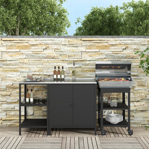 Zestaw zewnętrzny Bolognano z półką stojącą i wózkiem do serwowania czarny, matowy [casa.pro]