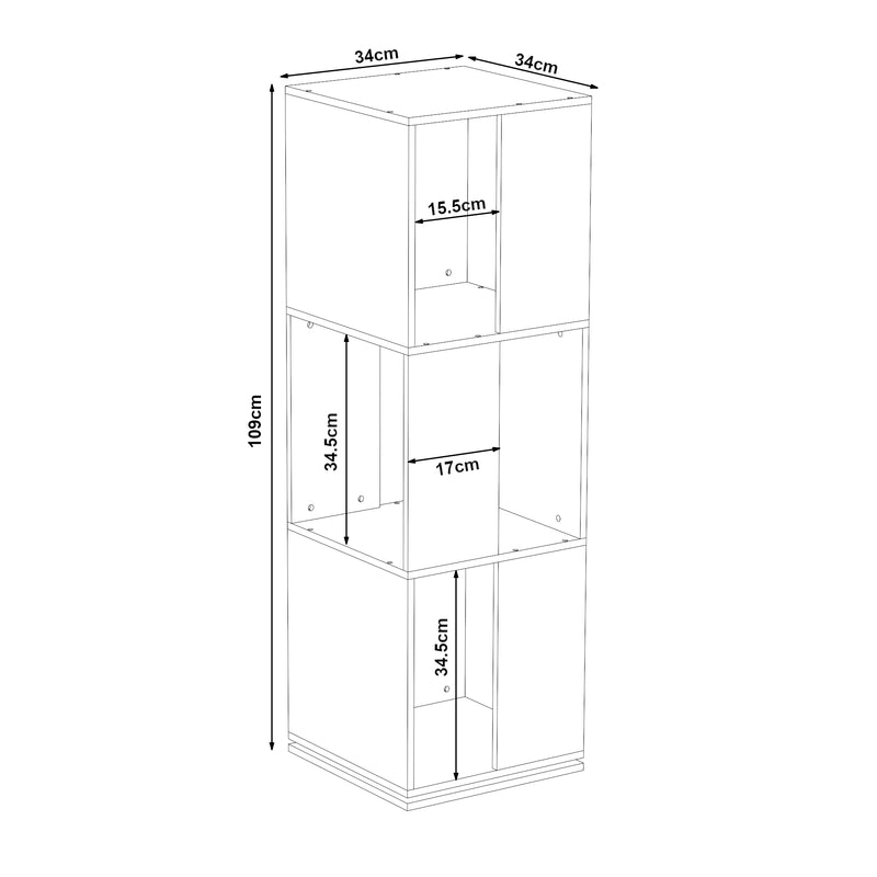 Szkic wymiarowy Regał obrotowy Fjelmarirg 109x34x34 cm Biały [en.casa]