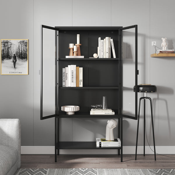 Gablota Borshavisa stalowa 2-drzwiowa 160x80x35 cm czarna [en.casa]