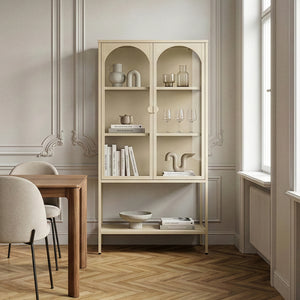 Szafa witrynowa Klippestad stal 160x80x35 cm kolor wielbłądzi [en.casa]