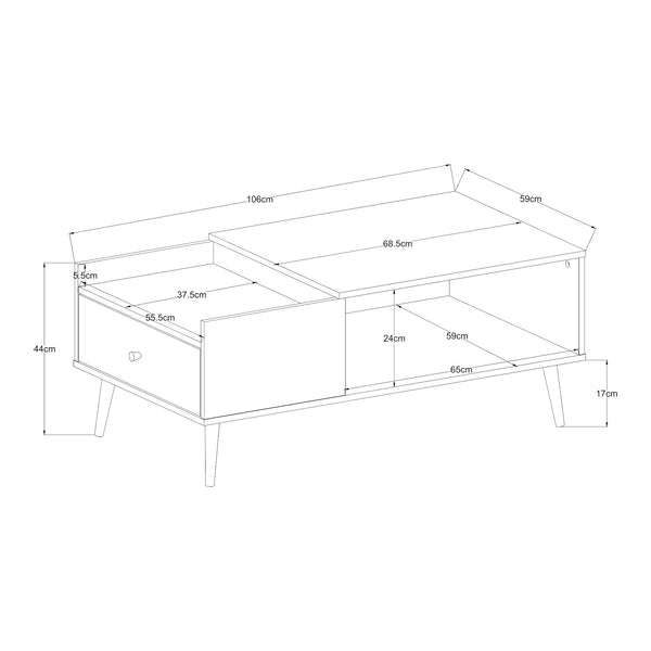 Stolik kawowy Hallevil z szufladą 106x59x44 cm Biały [en.casa]