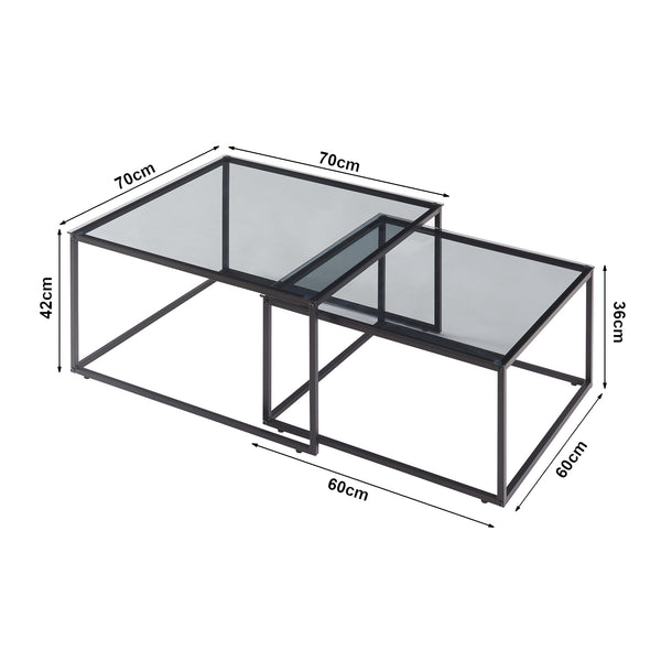 Zestaw 2 stolików kawowych Tromlaslo z przydymionego szkła, szary [en.casa]