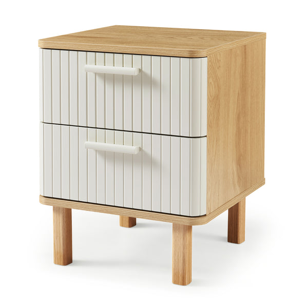 Stolik nocny Ferrersp z 2 szufladami 50x40x40 cm dąb optyka/piaskowy kolor [en.casa]