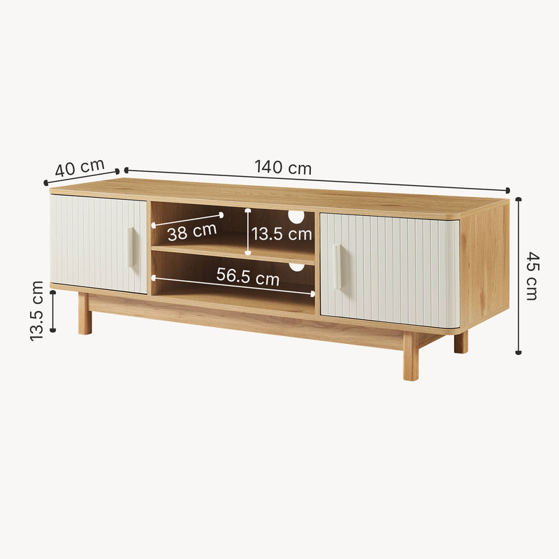 Szkic wymiarowy Szafka pod TV Ferrersp z 2 drzwiami 140x40x45 cm dąb/kolory piasku [en.casa]
