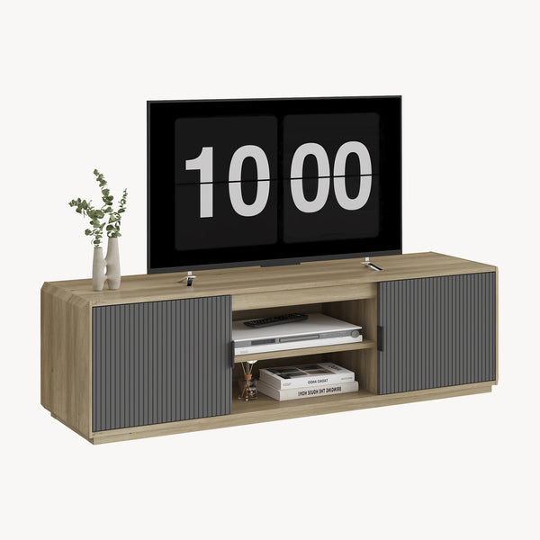 Szafka RTV Trömi 150x40x43 cm dąb optyczny/szary [en.casa]