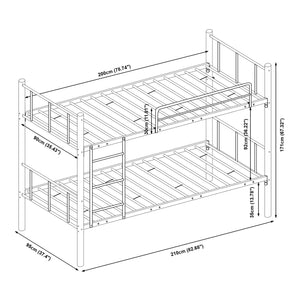 Berimma metalowe łóżko piętrowe z 2 materacami 90x200 cm czarne [en.casa]