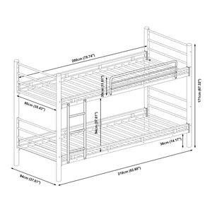 Metalowe łóżko piętrowe Bevapis z 2 materacami 90x200 cm czarne [en.casa]