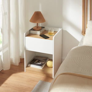 Stolik nocny Kuorshare 55x42x37 cm biały/dąb [en.casa]
