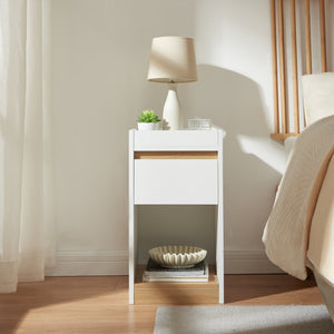 Stolik nocny Lure 55x30x35 cm biały/dąb [en.casa]