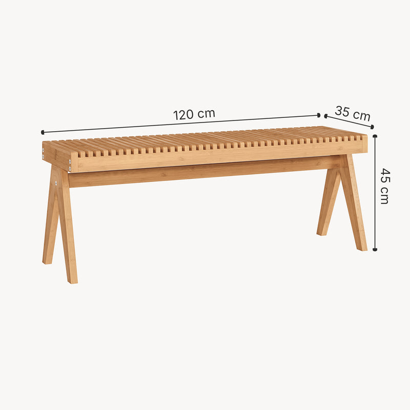 Szkic wymiarowy Ławka Lasdarvoo 120x35x45 cm bambus naturalny [en.casa]