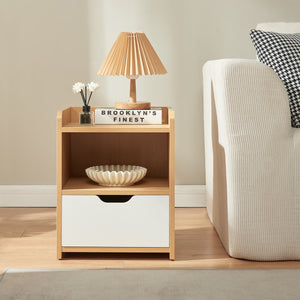 Stolik nocny Bordkak 45x36x34 cm dąb optyczny/biały [en.casa]