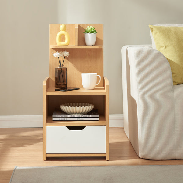 Stolik nocny Bordkak z półką 75x35x30 cm dąb optyczny/biały [en.casa]