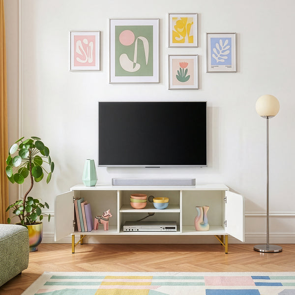 Szafka RTV Reyri 120x39x52 cm Biała/Złota [en.casa]