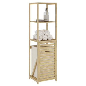 Regał łazienkowy z koszem na pranie Anun 130x36x33 cm bambus kolor drewna [en.casa]