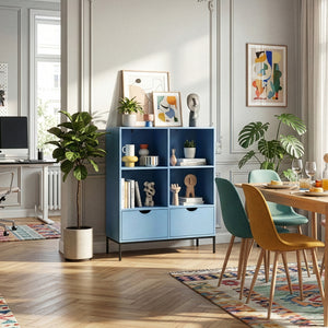 Regał na książki z 2 szufladami Colwyn 105x80x40 cm Niebieski [en.casa]