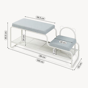 Ławka na buty z taboretem dziecięcym Jässaatka stal 100x32x46 cm szary [en.casa]