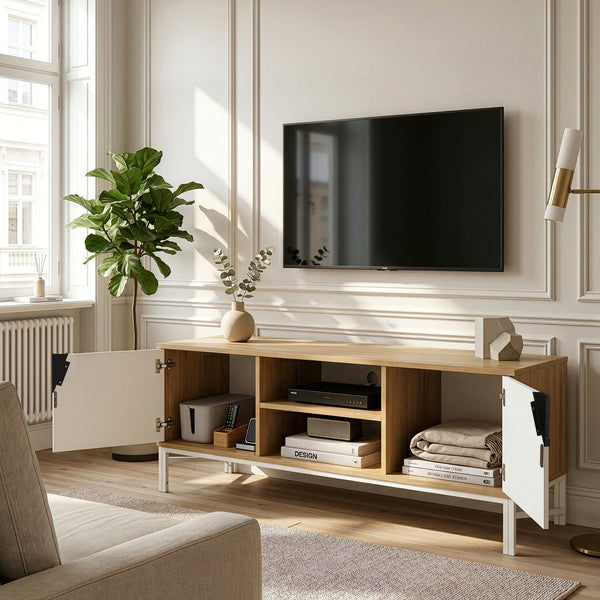 Szafka RTV Kerrköndam 120x40x46 cm dąb dekor/biały [en.casa]