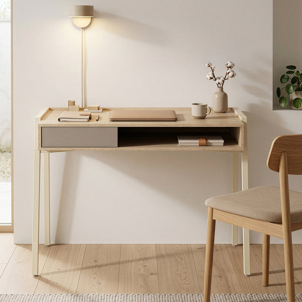 Biurko Boderas 107x55x78 cm Beżowy/Trawertyn [en.casa]