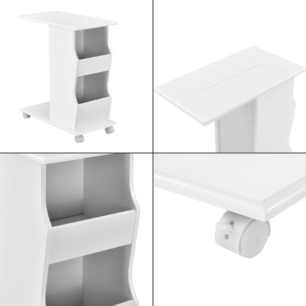 Stolik boczny Kungälv 53x30x63 cm Kółka i schowki Biały en.casa