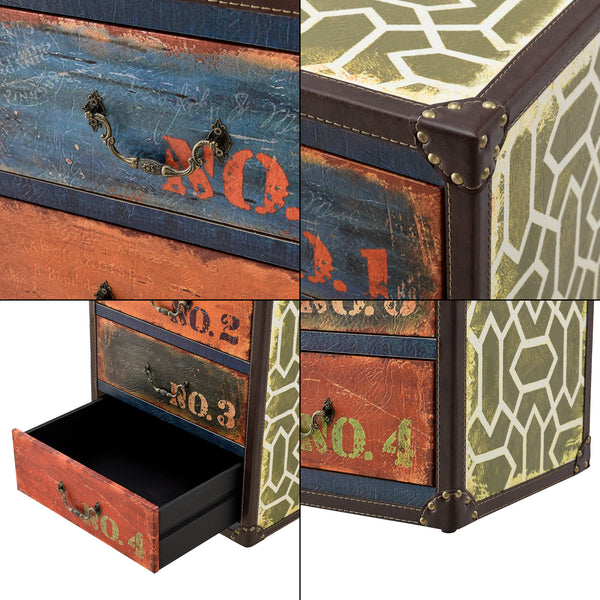 Komoda Geeste 66x40x30 cm z 4 szufladami ze sztucznej skóry Wielokolorowa en.casa
