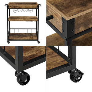 Wózek do serwowania Thalwil 89,5 x 67 x 40 cm Wózek z uchwytem na butelkę czarny/kolory drewna en.casa