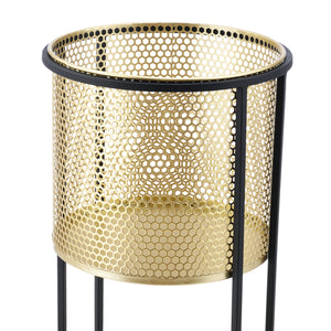 Stojak na doniczkę Malmedy 2-częściowy Czarny-złoty en.casa