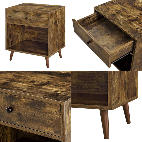 Stolik boczny Ronneby 58x50x40cm z szufladą Ciemny odcień drewna en.casa