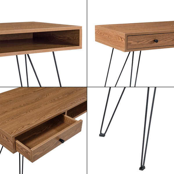 Biurko Munkfors 75x115x48cm odcień ciemnego drewna/czarny en.casa