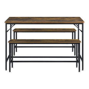 Zestaw stół i ława Pajala czarny/ciemne drewno en.casa