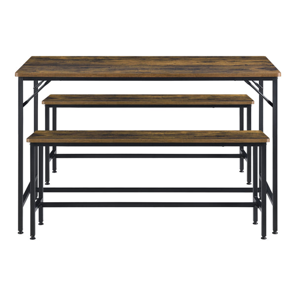 Zestaw stół i ława Pajala czarny/ciemne drewno en.casa