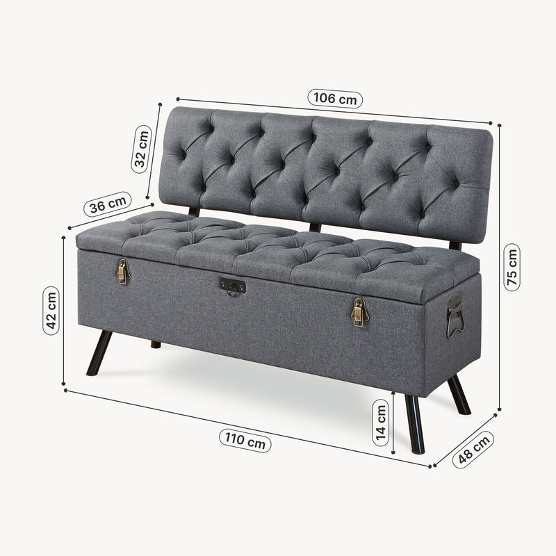 Szkic wymiarowy Kufer Malmöhus 110x48x75cm ciemnoszary [en.casa]