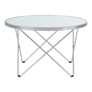 Stolik kawowy Nikkeby metalowa rama srebrny/mleczne szkło [en.casa]