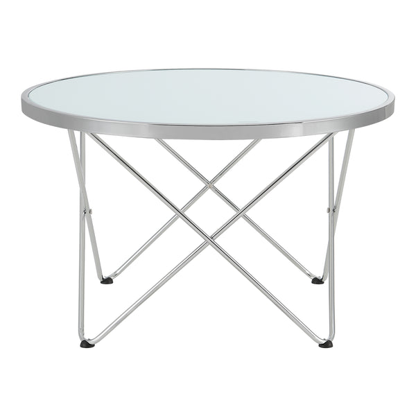 Stolik kawowy Nikkeby metalowa rama srebrny/mleczne szkło [en.casa]