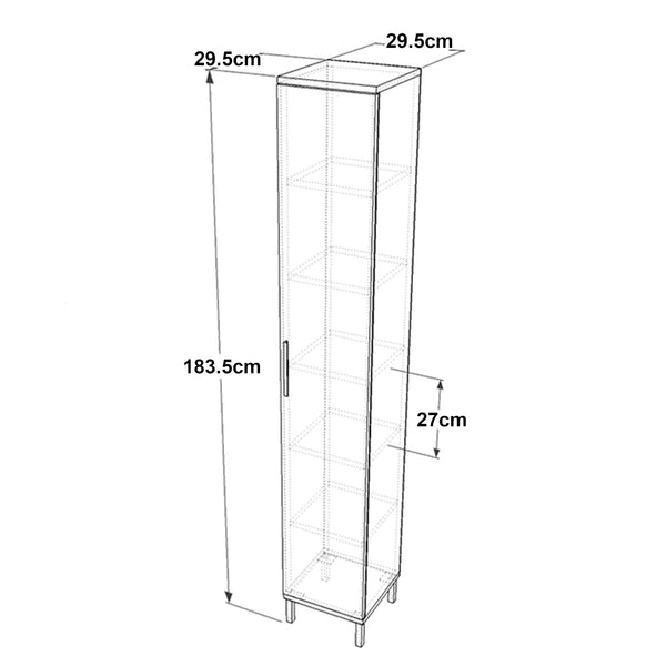 Lieto wysoka szafka z 6 schowkami 183,5 x 29,5 x 29,5 cm szary dąb [en.casa]